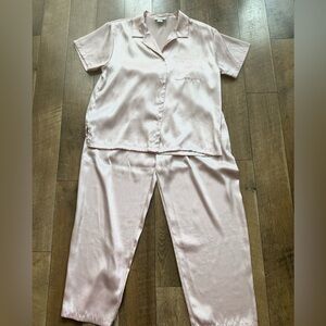 Jones New York Blush Pink Satin Pajama Set Sz XL EUC